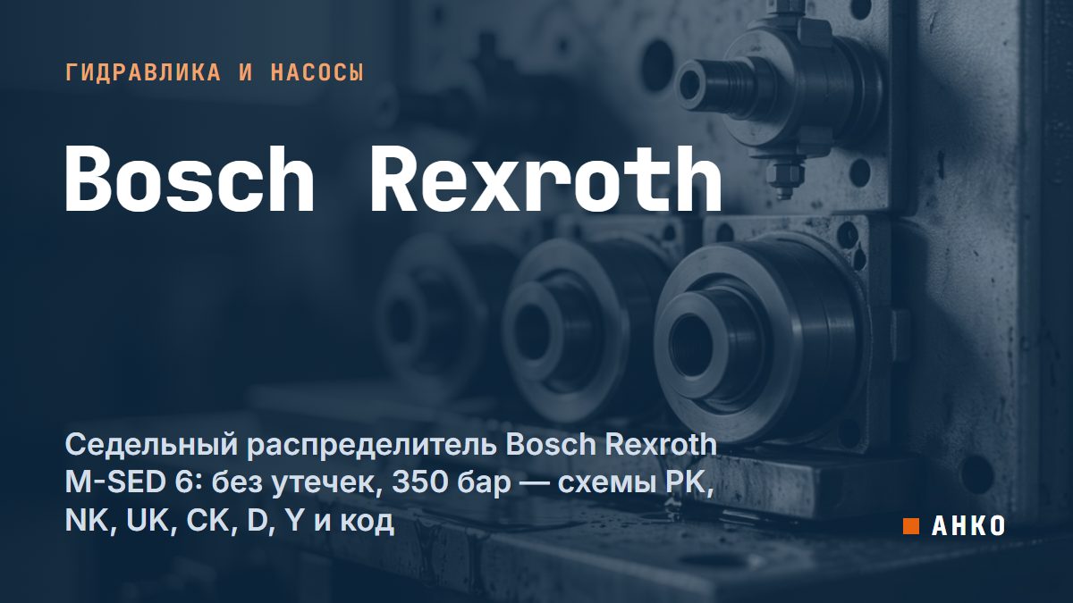 Седельный распределитель Bosch Rexroth M-SED 6: без утечек, 350 бар — схемы PK, NK, UK, CK, D, Y и код