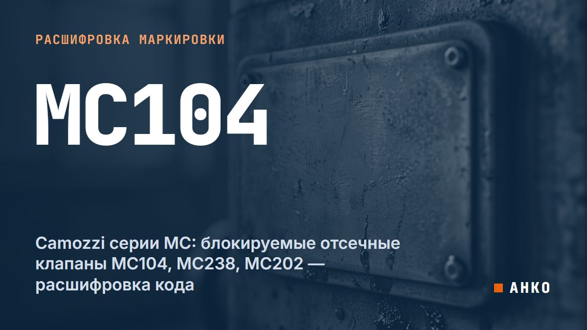 Camozzi серии MC: блокируемые отсечные клапаны MC104, MC238, MC202 — расшифровка кода