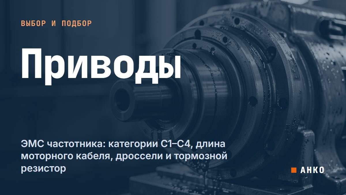 ЭМС частотника: категории C1–C4, длина моторного кабеля, дроссели и тормозной резистор