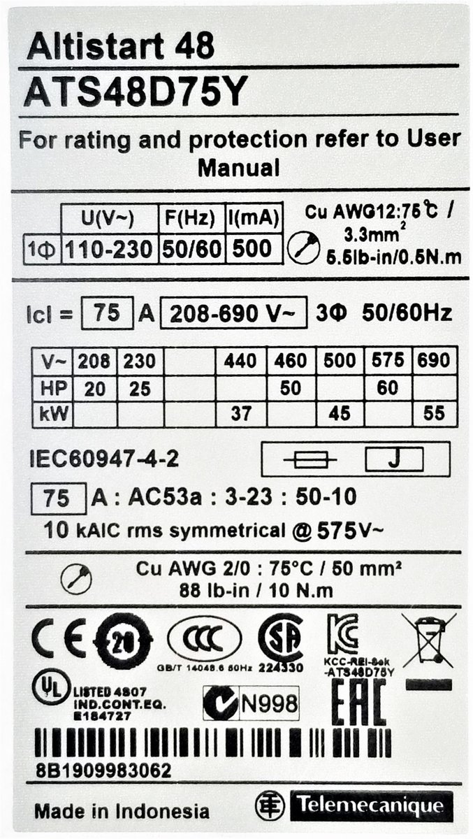 Серводвигатель Schneider Electric Altistart ATS48D75Y